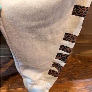 PINK Victoria's Secret Cream Joggers with Leopard Detail